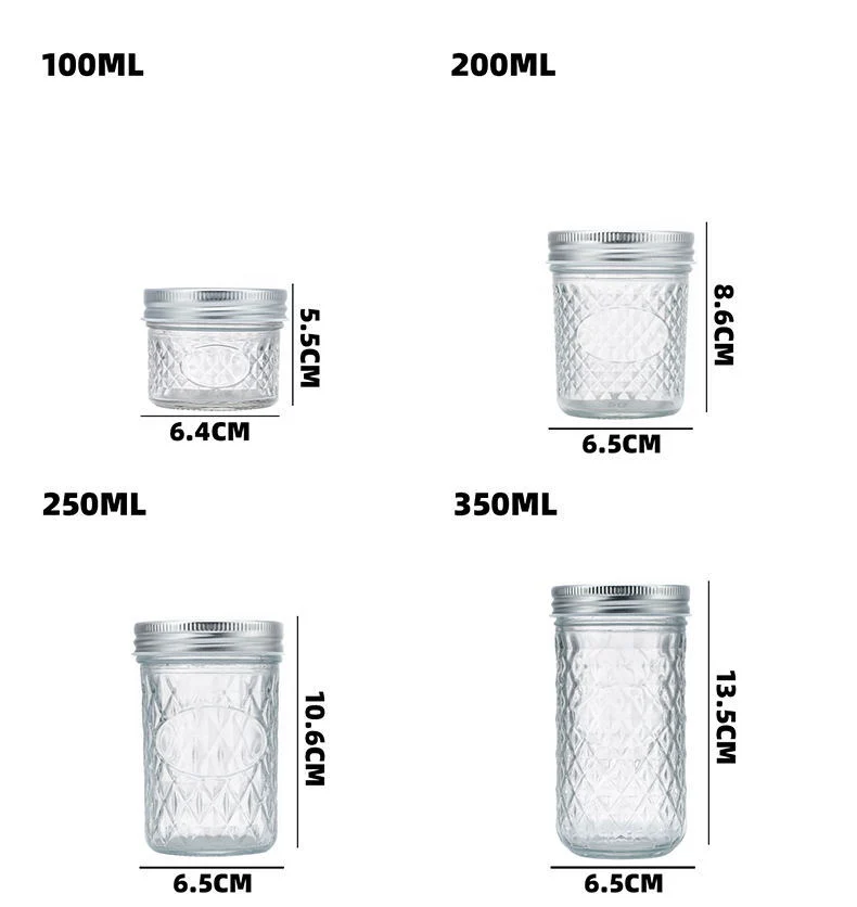 Wide Mouth Mason Storage Glass Packaging Jars for Jam and Honey